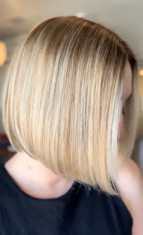 Sleek bob haircut — precision cut tailored to face shape and lifestyle. Phoenix hair stylist Rachel Charles.