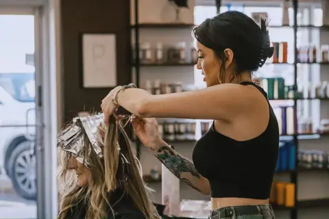Behind the scenes — hand-painted balayage technique in progress, Rachel Charles, Phoenix.